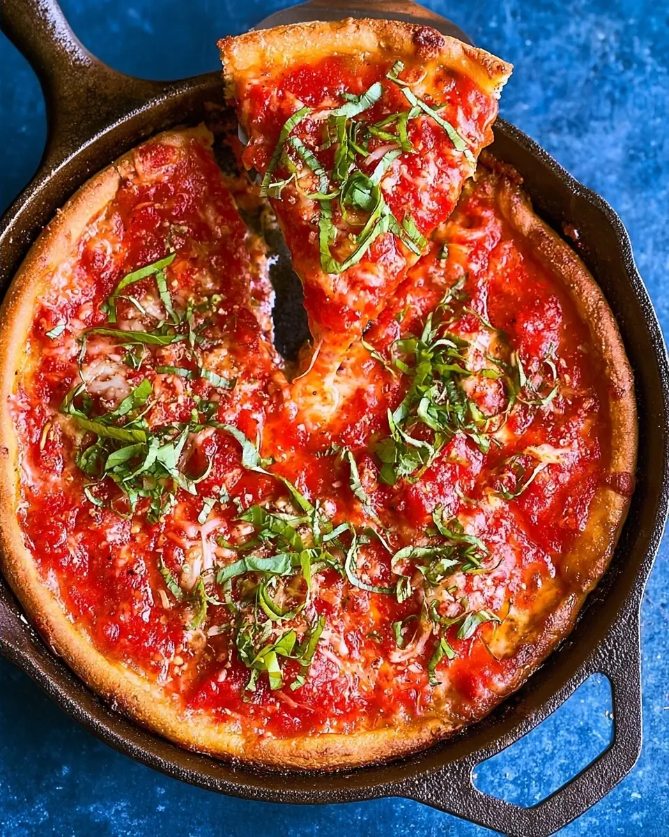 A delicious plate of Deep Dish Chicago Style Pizza