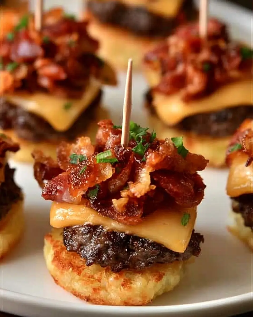 A delicious plate of Mini Bacon Cheeseburger Bites