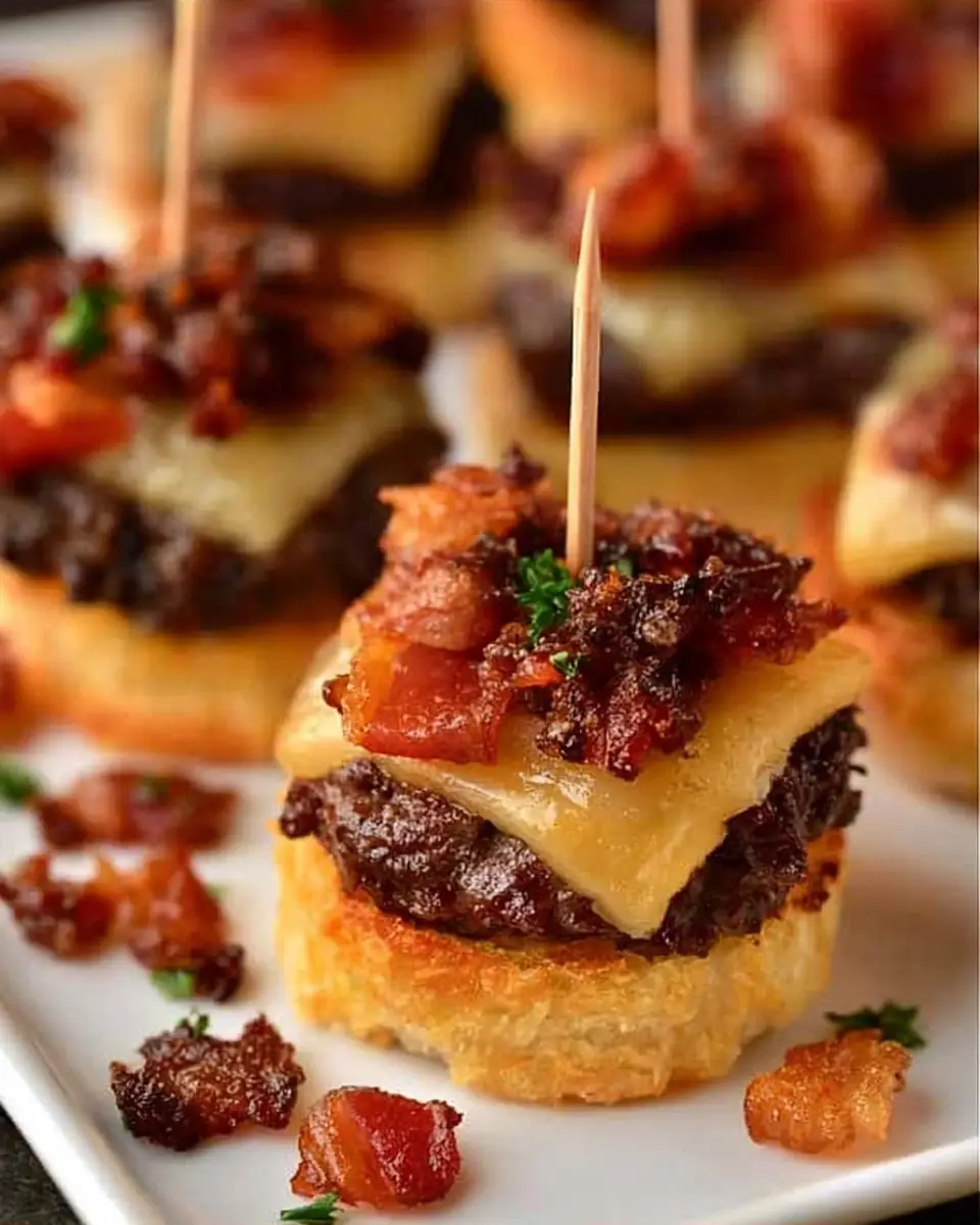 A delicious plate of Mini Bacon Cheeseburger Bites
