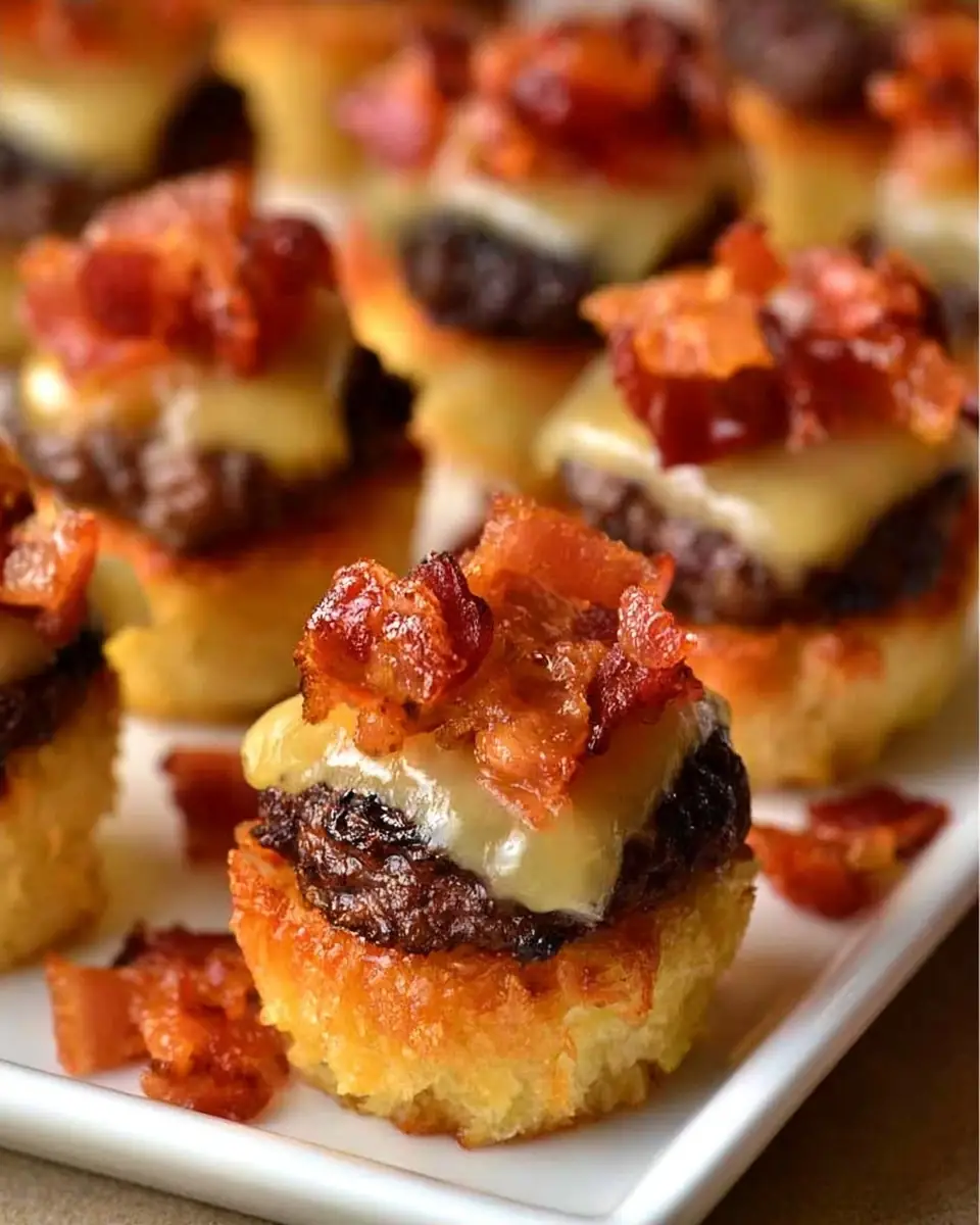 A delicious plate of Mini Bacon Cheeseburger Bites