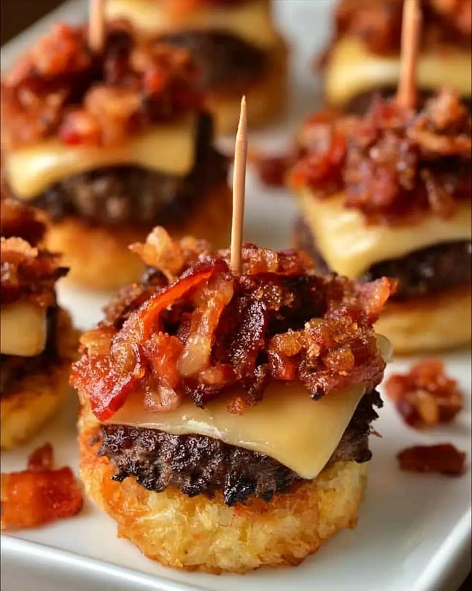 A delicious plate of Mini Bacon Cheeseburger Bites