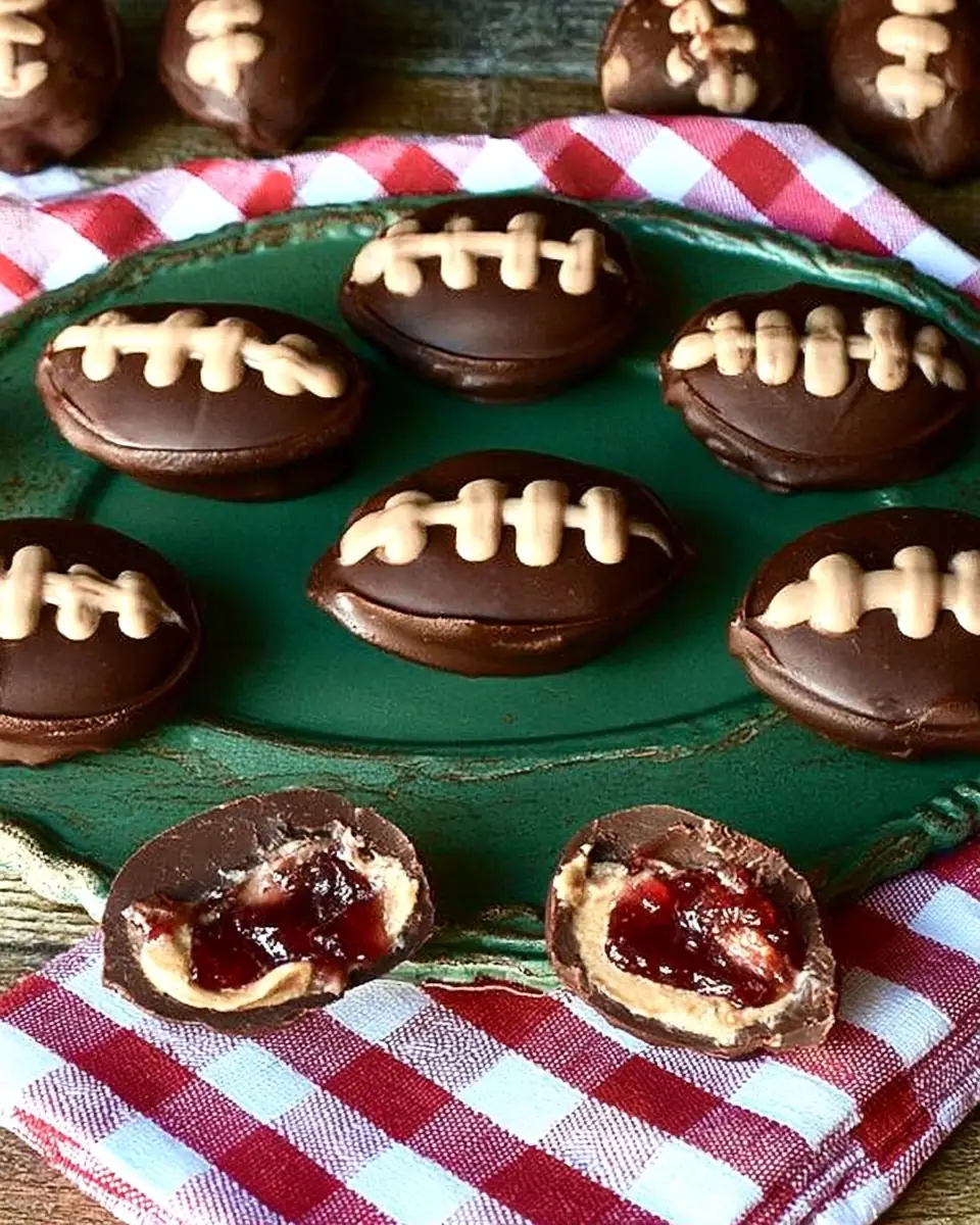 Peanut Butter and Jelly Chocolate Footballs