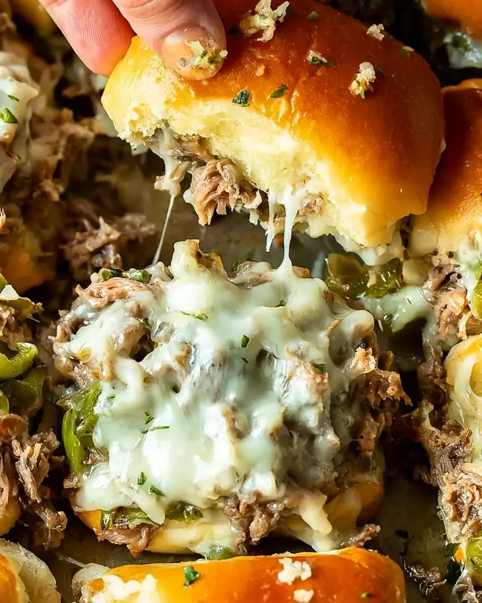 A delicious plate of Philly Cheesesteak Sliders
