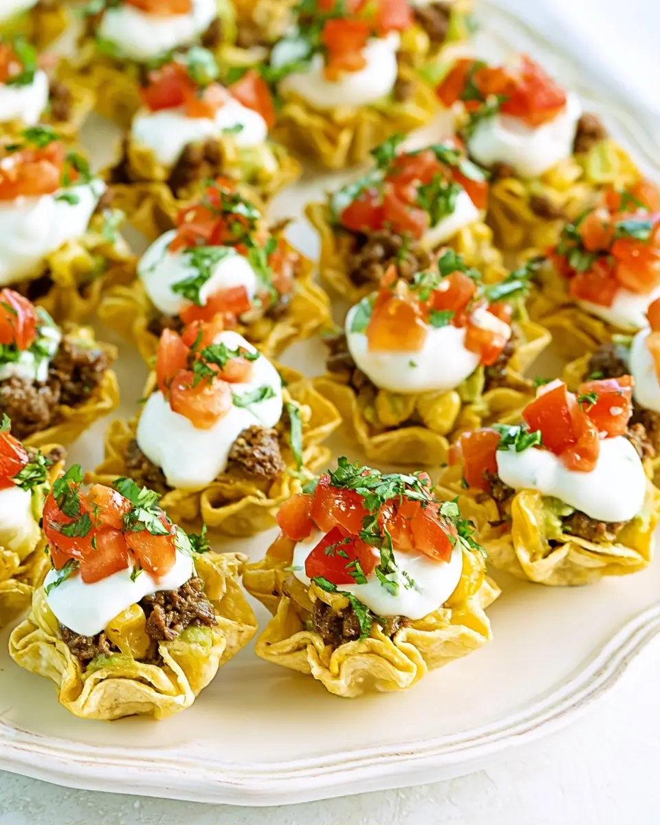 A delicious plate of Taco Bites Appetizer Recipe (Ideal Party Food!)