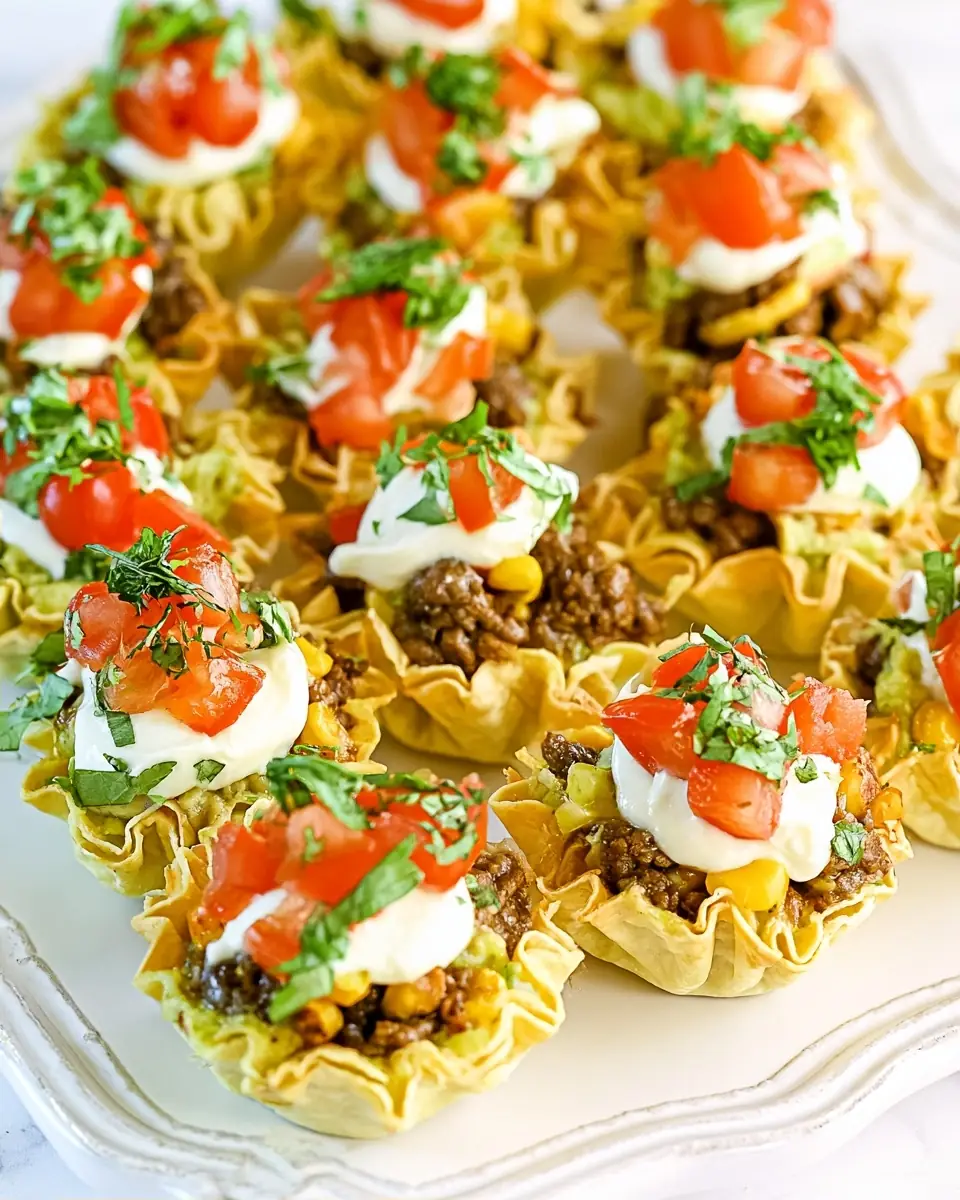 A delicious plate of Taco Bites Appetizer Recipe (Ideal Party Food!)