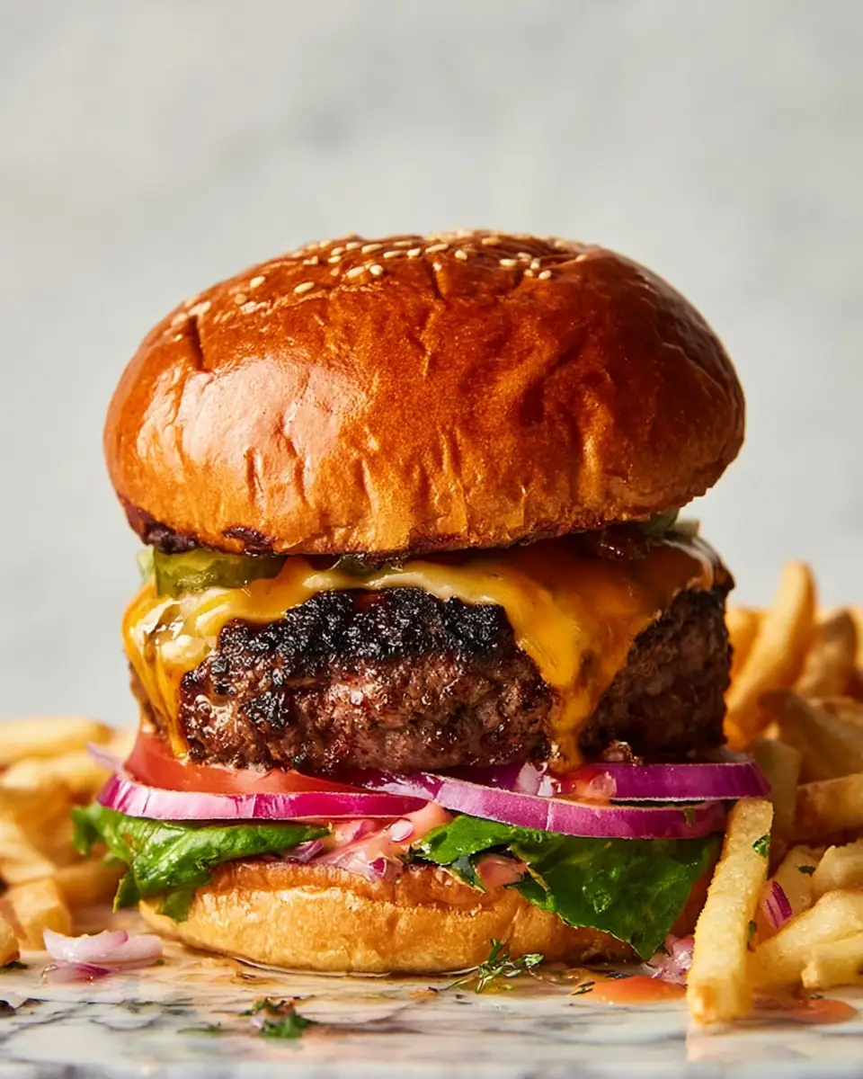 A delicious plate of The Best Ever Cheeseburger