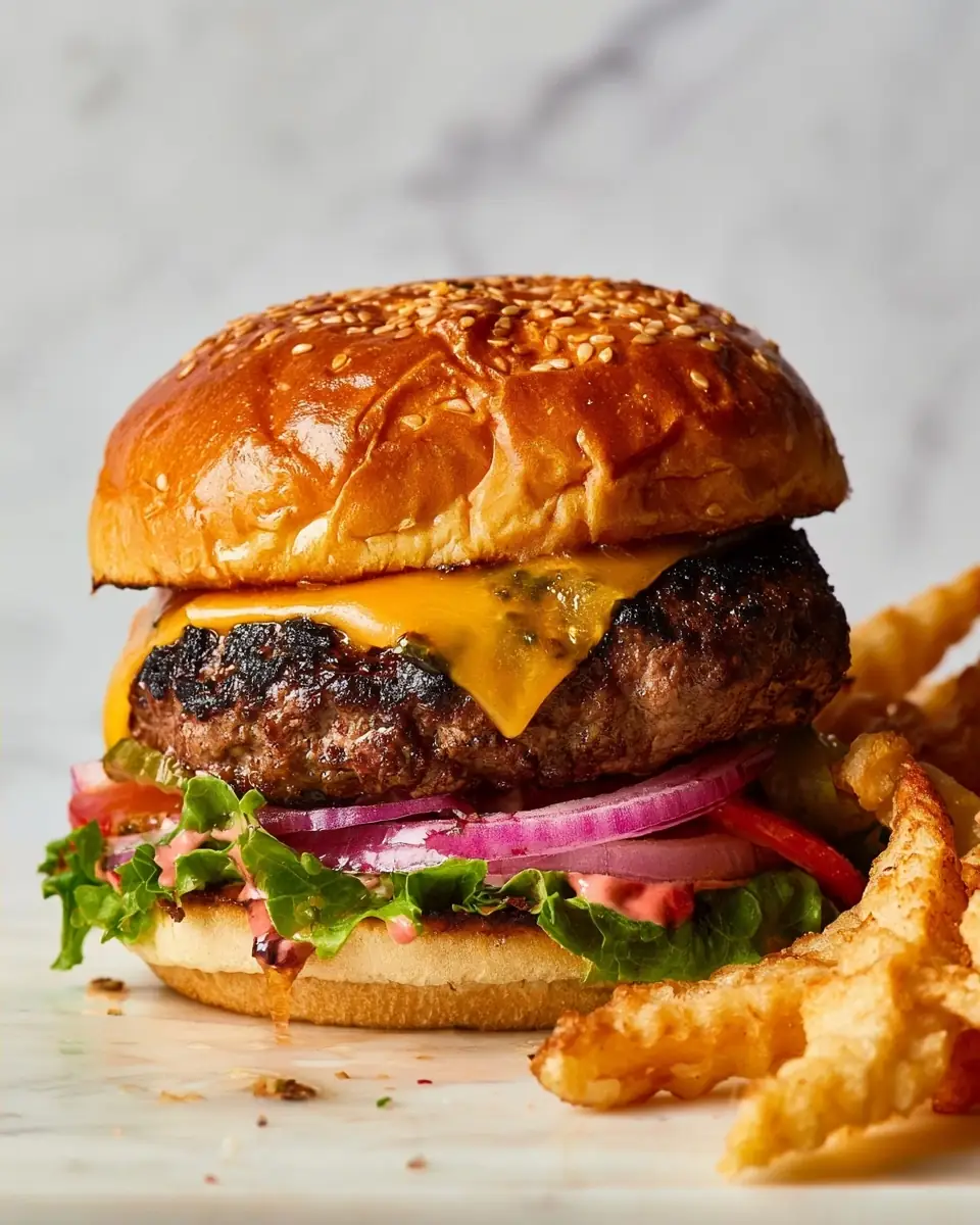 A delicious plate of The Best Ever Cheeseburger