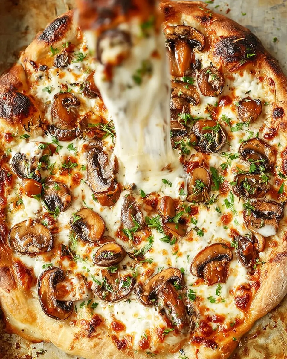 A delicious plate of White Mushroom Pizza